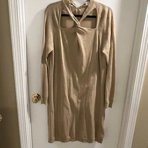 Michael Kors Gold Metallic Cross Neck Sweater Dress